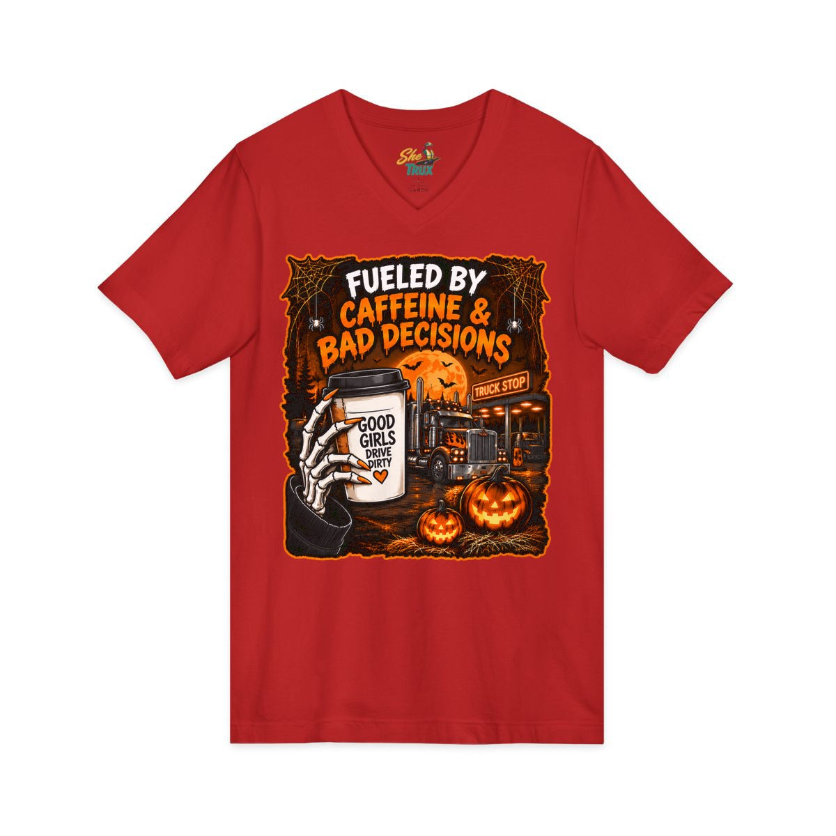 Halloween - Fueled By Caffeine and Bad Decisions - V-Neck - Multiple Colors