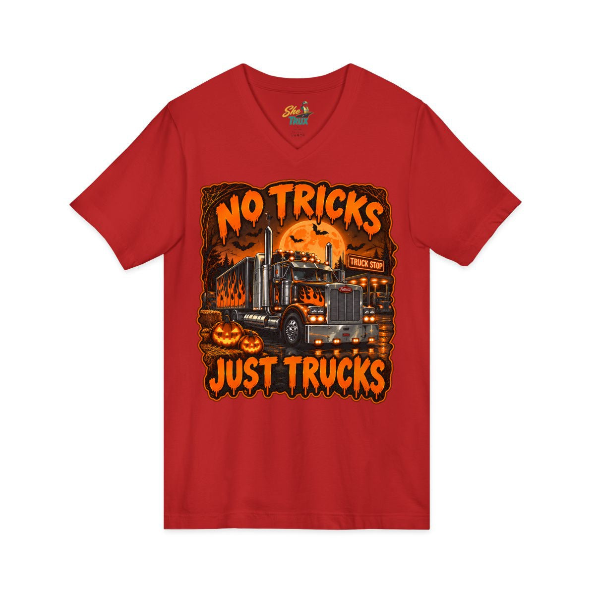 Halloween - No Tricks Just Trucks - V-Neck - Multiple Colors