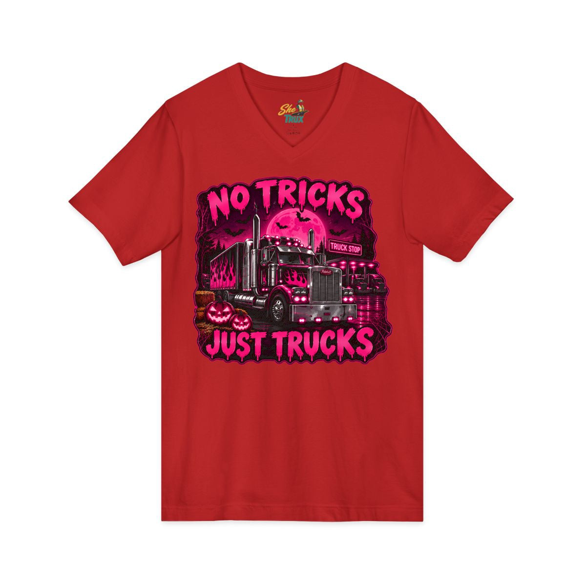 Halloween - No Tricks Just Trucks - V-Neck - Multiple Colors