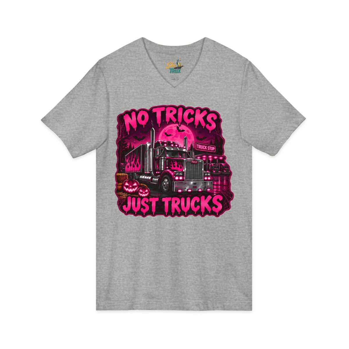Halloween - No Tricks Just Trucks - V-Neck - Multiple Colors