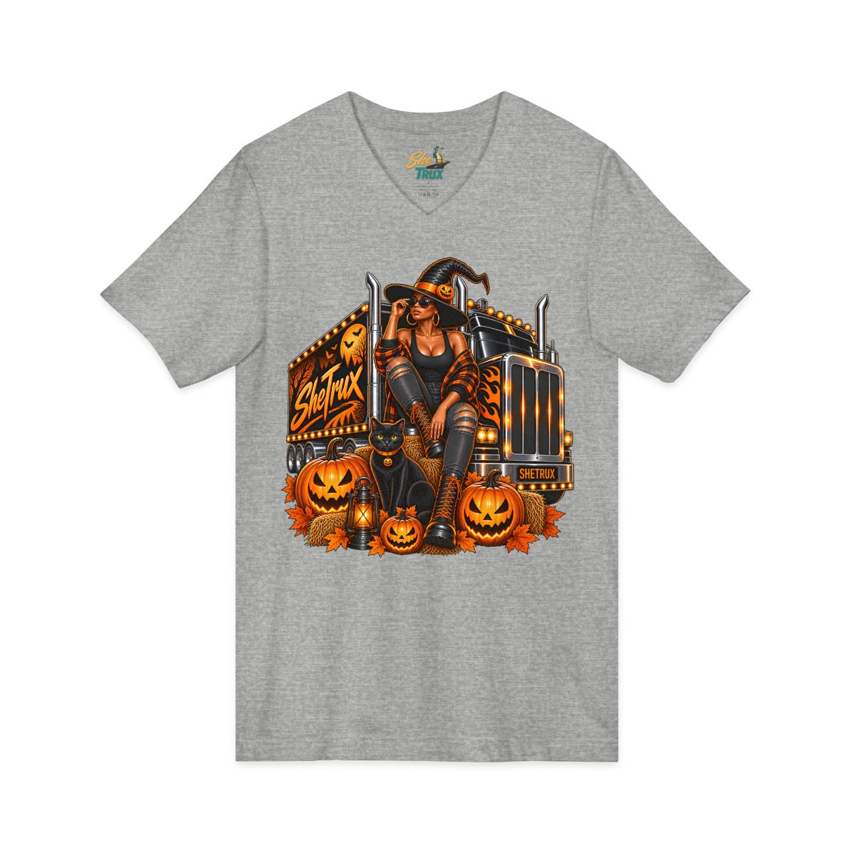 Halloween - Witch on Truck - V-Neck - Multiple Colors
