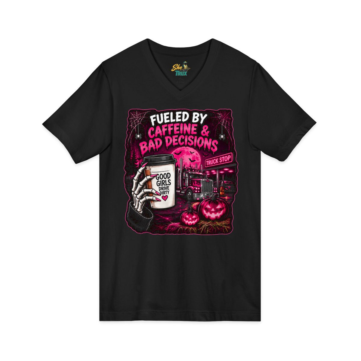 Halloween - Fueled By Caffeine and Bad Decisions - V-Neck - Multiple Colors