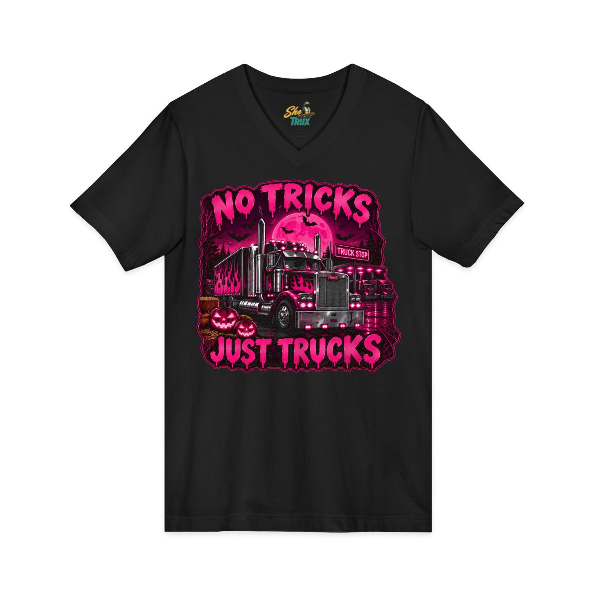 Halloween - No Tricks Just Trucks - V-Neck - Multiple Colors