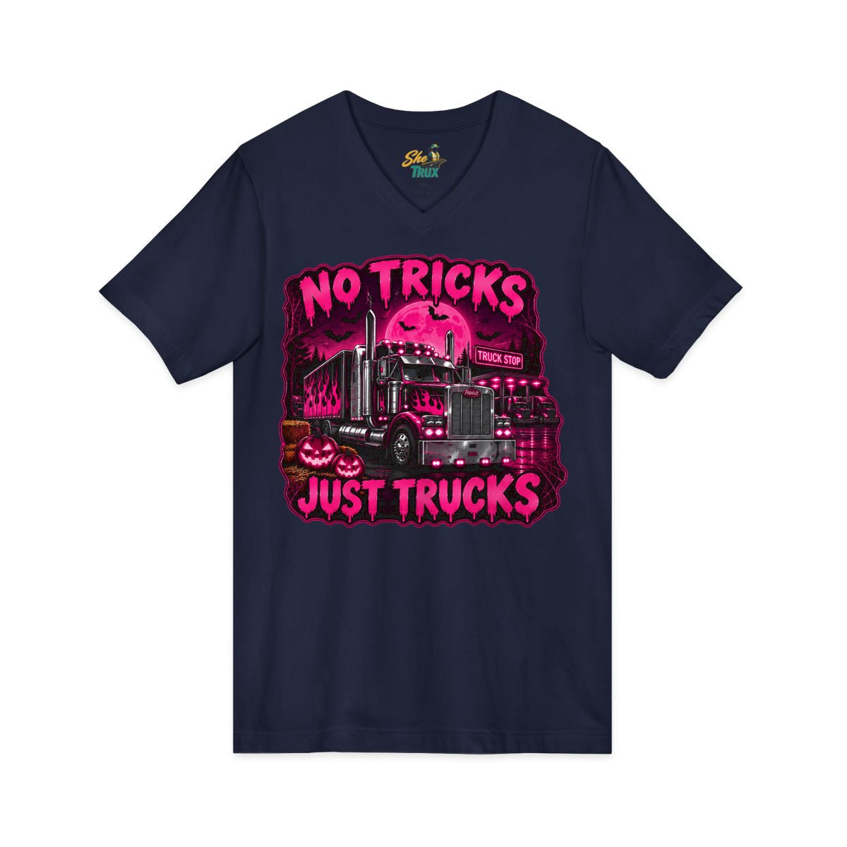 Halloween - No Tricks Just Trucks - V-Neck - Multiple Colors