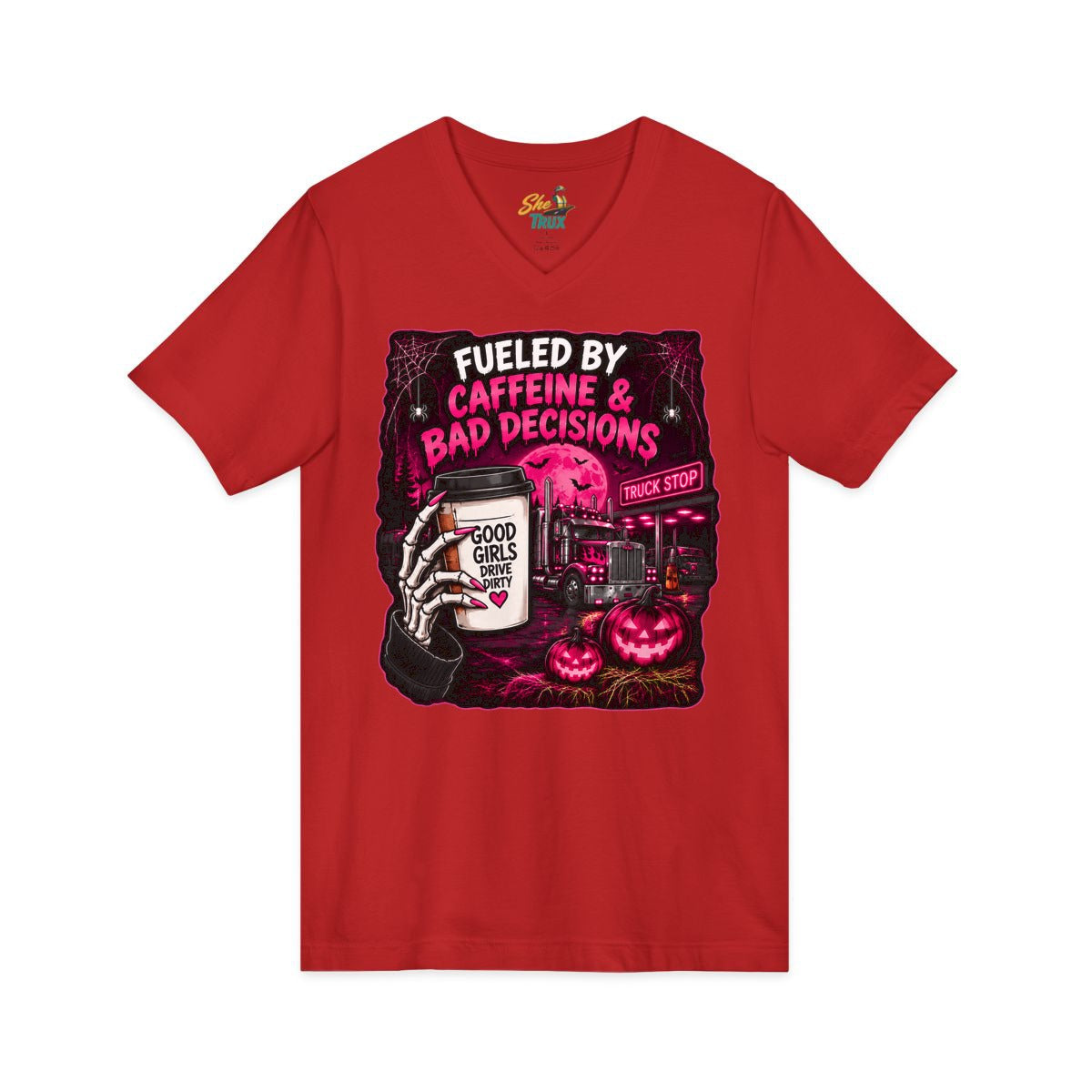 Halloween - Fueled By Caffeine and Bad Decisions - V-Neck - Multiple Colors